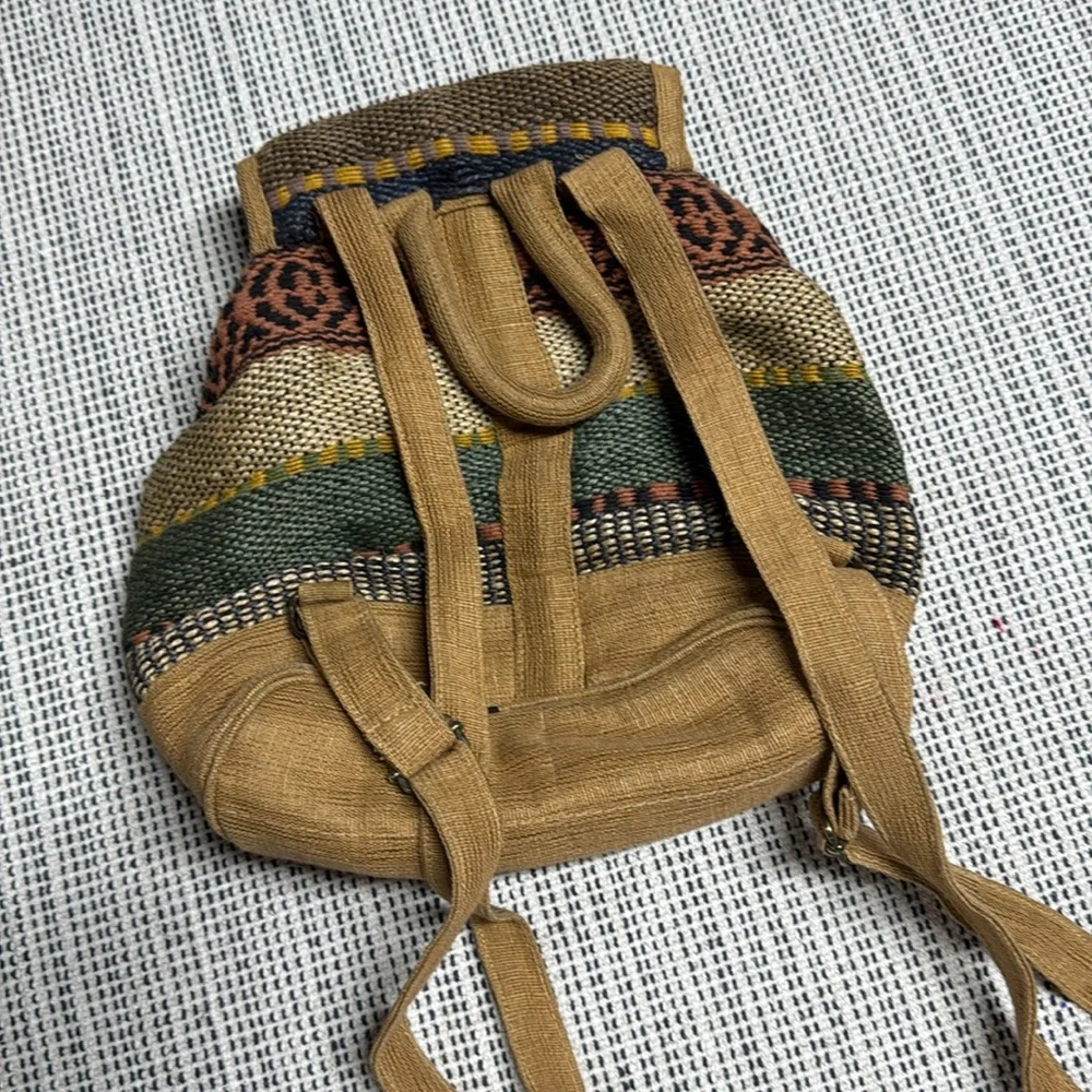 Bohemian woven printed natural Tan and Brown Backpack small